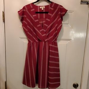 Burgundy White Striped Dress